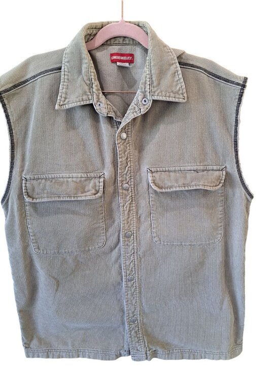 UNIONBAY Other - Vtg Unionbay Mens Medium Khaki Corduroy Sleeveless Button-Up Vest Pockets 90's